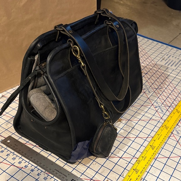 Pet dog carrier leather Black luxury tote Bag with poop bag Pouch